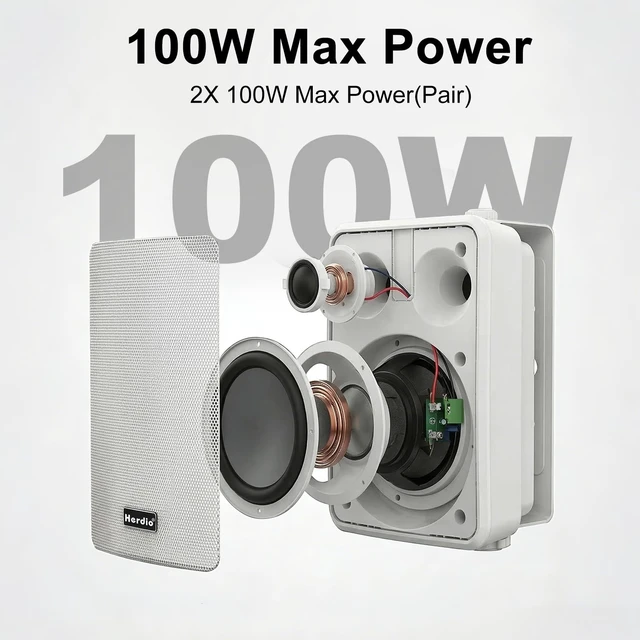 Alt view image 2 of 7 - 4" 200W Outdoor Bluetooth Speakers, IPX5 Waterproof Rating and Be Able to Wireless Multi-Connection Up to 20 Units for Patio/Porch/Balcony (White, 2-Pack)