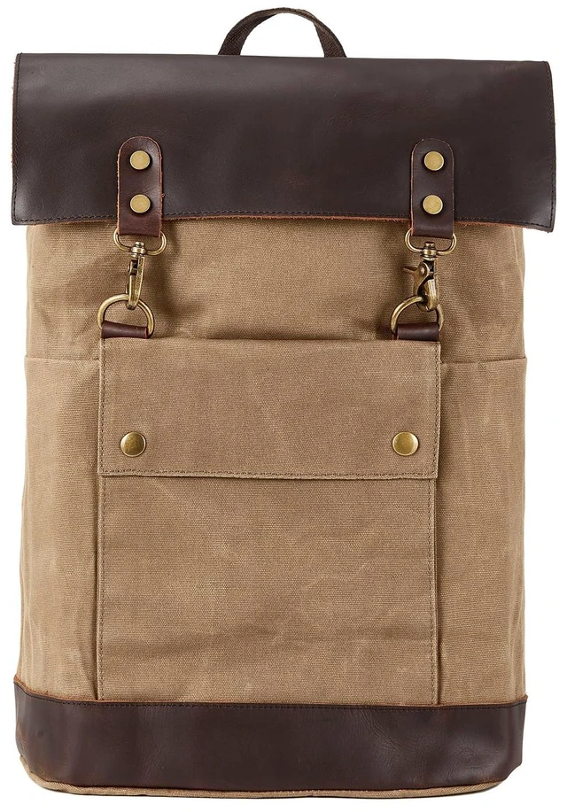 Main image of Vintage Waterproof Waxed Canvas Leather Backpack for Men Women 15.6" laptop Travel Rucksack
