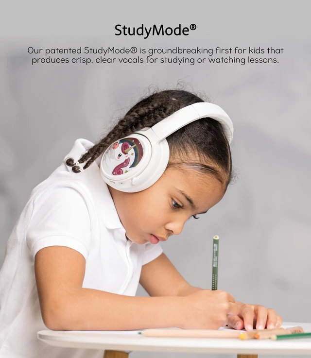 Alt view image 4 of 7 - Cosmos Fun Wired or Wireless Foldable ANC Bluetooth Headphones + Microphone - SafeAudio Volume-Limiting Options, for Toddlers to Young Adults (White)