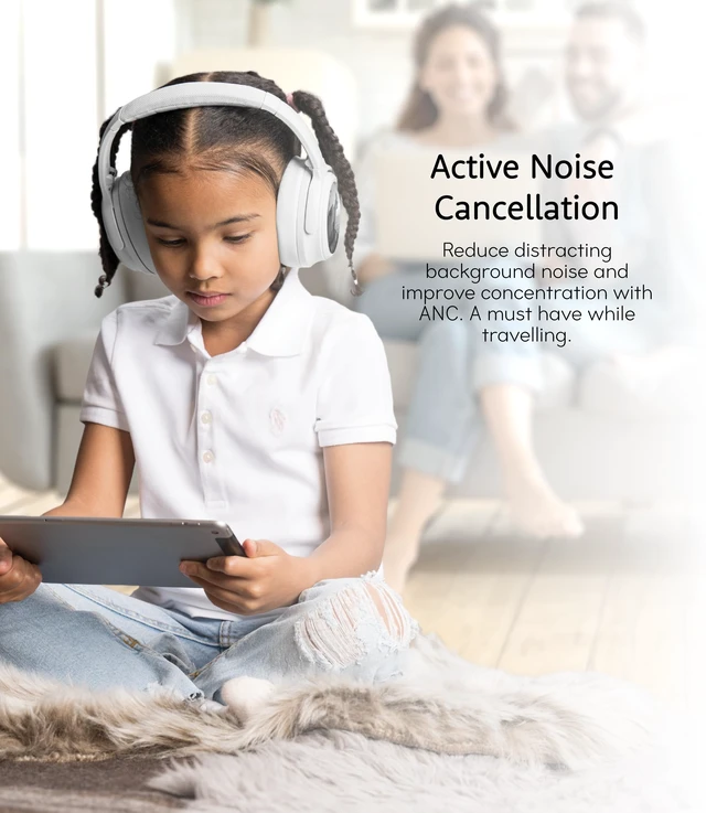 Alt view image 3 of 7 - Cosmos Fun Wired or Wireless Foldable ANC Bluetooth Headphones + Microphone - SafeAudio Volume-Limiting Options, for Toddlers to Young Adults (White)