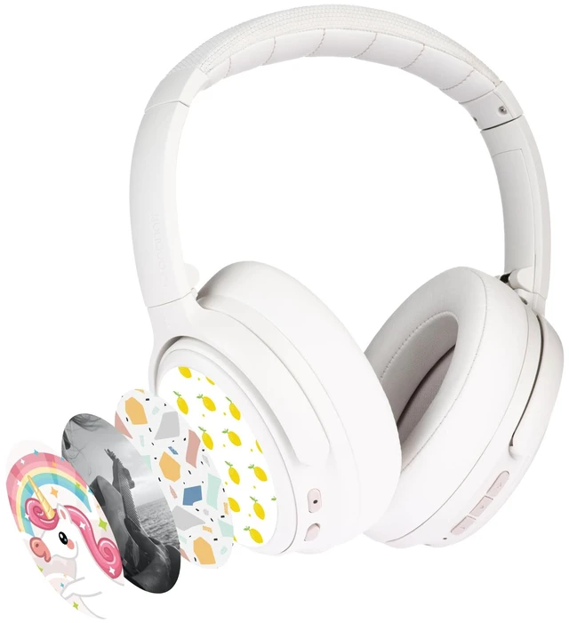 Main image of Cosmos Fun Wired or Wireless Foldable ANC Bluetooth Headphones + Microphone - SafeAudio Volume-Limiting Options, for Toddlers to Young Adults (White)