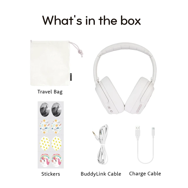 Alt view image 6 of 7 - Cosmos Fun Wired or Wireless Foldable ANC Bluetooth Headphones + Microphone - SafeAudio Volume-Limiting Options, for Toddlers to Young Adults (White)