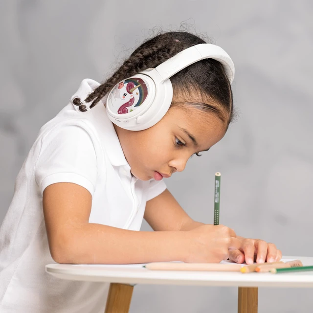 Alt view image 7 of 7 - Cosmos Fun Wired or Wireless Foldable ANC Bluetooth Headphones + Microphone - SafeAudio Volume-Limiting Options, for Toddlers to Young Adults (White)