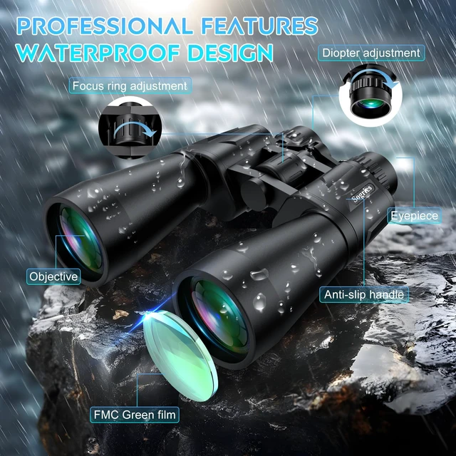 Alt view image 7 of 7 - 20x60 Binoculars for Adults High Powered Waterproof & Fog Proof Compact Binoculars for Bird Watching with Low Light Vision, Hunting,Travel,Includes Carrying Bag