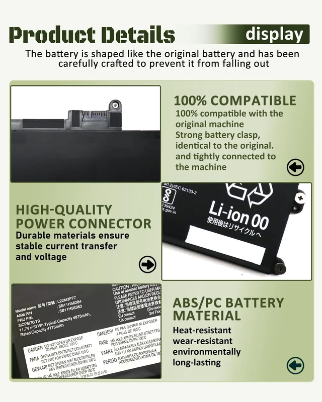 Alt view image 5 of 6 - 57Wh L22M3P77 L22C3P76 Battery for Lenovo ThinkPad X1 Carbon 12th Gen (2024) (Type 21KC/21KD) & ThinkPad X1 2-in-1 Gen 9 (Type 21KE/21KF) Series- Parts L22B3P73 L22D3P77 SB11H56284 5B11H56383-11.7V