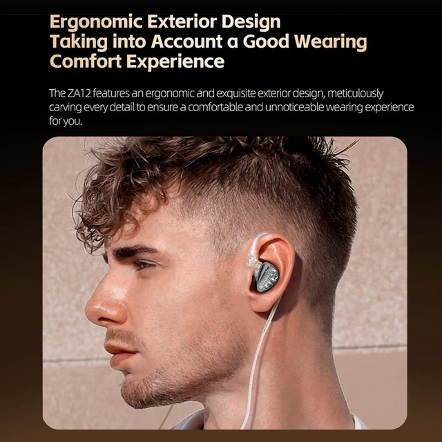 Alt view image 4 of 7 - KZ ZA12 in Ear Monitor Headphones,2DD+4BA Hybrid Wired Earbud,Gaming Earbud Crystal Clear Sound IEM Earphones, KZ in Ear Monitor,Silver-Plated IEM Cable for Audiophile (with Microphone,Matte Black)