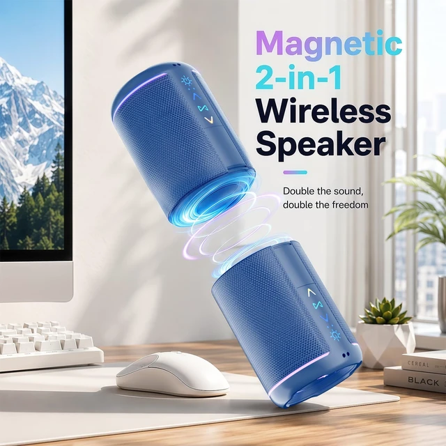 Alt view image 2 of 7 - Magnetic 2-in-1 Portable Bluetooth Speaker, 24W Split Stereo Sound with TWS, Bluetooth 5.4, IPX6 Waterproof, 20-Hour Playtime,7 LED Light Modes, Wireless Speaker Perfect for Party Home Beach Outdoor