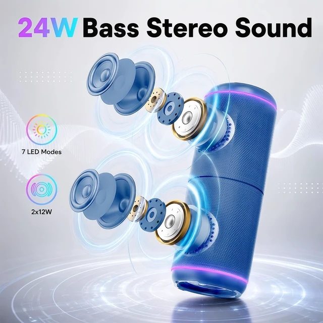 Alt view image 3 of 7 - Magnetic 2-in-1 Portable Bluetooth Speaker, 24W Split Stereo Sound with TWS, Bluetooth 5.4, IPX6 Waterproof, 20-Hour Playtime,7 LED Light Modes, Wireless Speaker Perfect for Party Home Beach Outdoor