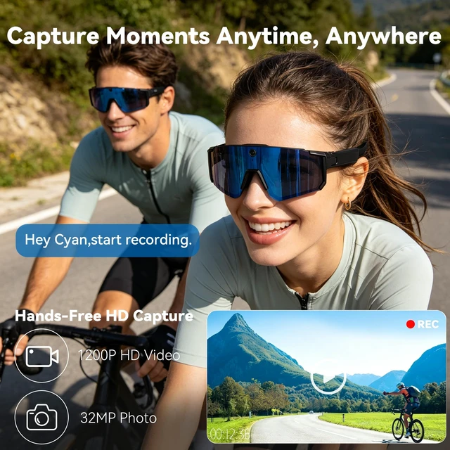Alt view image 3 of 7 - AI Smart Glasses with Camera, 4K HD Stabilized Video Recording Glasses Waterproof Bluetooth Sunglasses with Ai Assistant, Touch Control, UV Protection for Cycling Skiing Outdoor Sports Orange