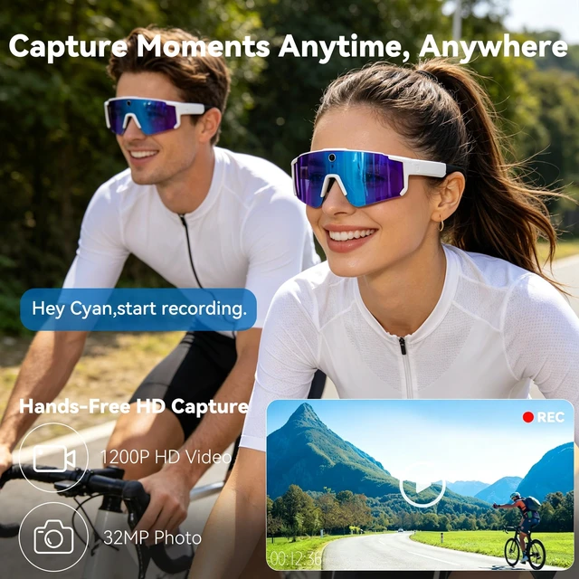 Alt view image 3 of 7 - AI Smart Glasses with Camera, 4K HD Stabilized Video Recording Waterproof Bluetooth Sunglasses, AI Assistant, Touch Control