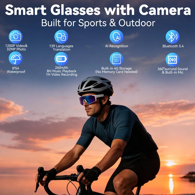 Alt view image 2 of 7 - AI Smart Glasses with Camera, 4K HD Stabilized Video Recording Waterproof Bluetooth Sunglasses, AI Assistant, Touch Control