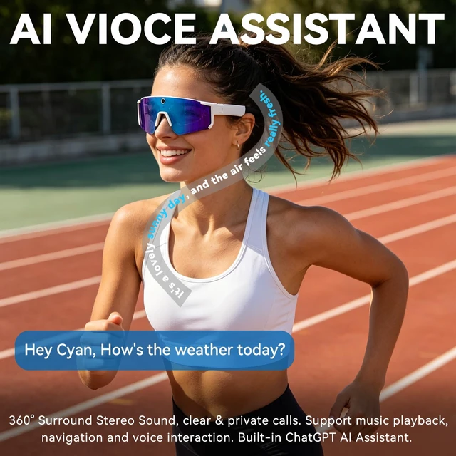 Alt view image 4 of 7 - AI Smart Glasses with Camera, 4K HD Stabilized Video Recording Waterproof Bluetooth Sunglasses, AI Assistant, Touch Control