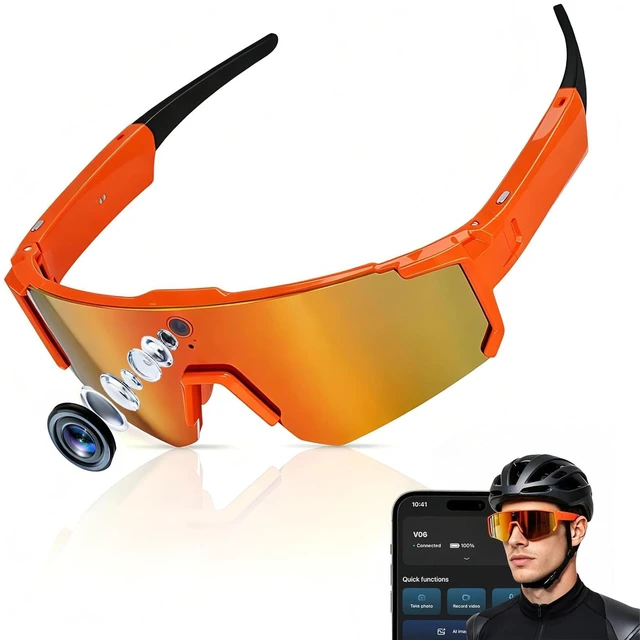 Main image of AI Smart Glasses with Camera, 4K HD Stabilized Video Recording Glasses Waterproof Bluetooth Sunglasses with Ai Assistant, Touch Control, UV Protection for Cycling Skiing Outdoor Sports Orange
