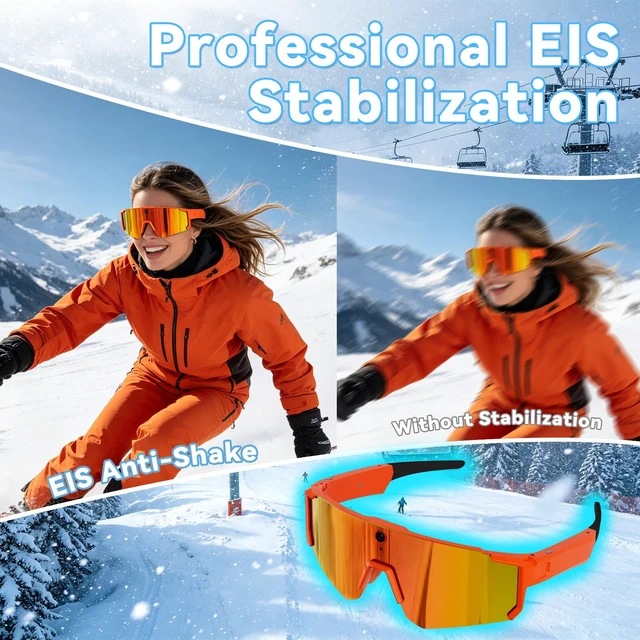 Alt view image 6 of 7 - AI Smart Glasses with Camera, 4K HD Stabilized Video Recording Glasses Waterproof Bluetooth Sunglasses with Ai Assistant, Touch Control, UV Protection for Cycling Skiing Outdoor Sports Orange