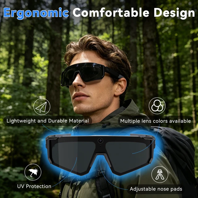 Alt view image 7 of 7 - AI Smart Glasses with Camera, 4K HD Stabilized Video Recording Glasses Waterproof Bluetooth Sunglasses with Ai Assistant, Touch Control, UV Protection for Cycling Skiing Outdoor Sports Orange