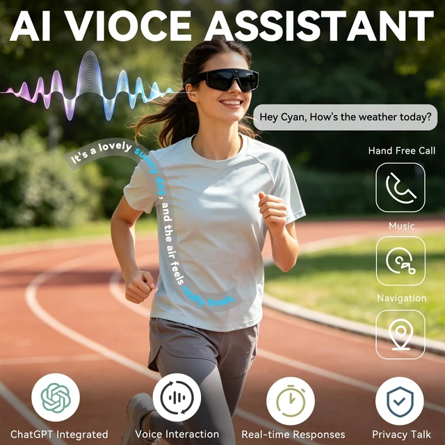 Alt view image 5 of 7 - AI Smart Glasses with Camera, 4K HD Stabilized Video Recording Glasses, Waterproof Bluetooth Sunglasses with Ai Assistant, Touch Control, UV Protection for Cycling Hiking Outdoor Sports