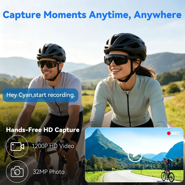 Alt view image 4 of 7 - AI Smart Glasses with Camera, 4K HD Stabilized Video Recording Glasses, Waterproof Bluetooth Sunglasses with Ai Assistant, Touch Control, UV Protection for Cycling Hiking Outdoor Sports