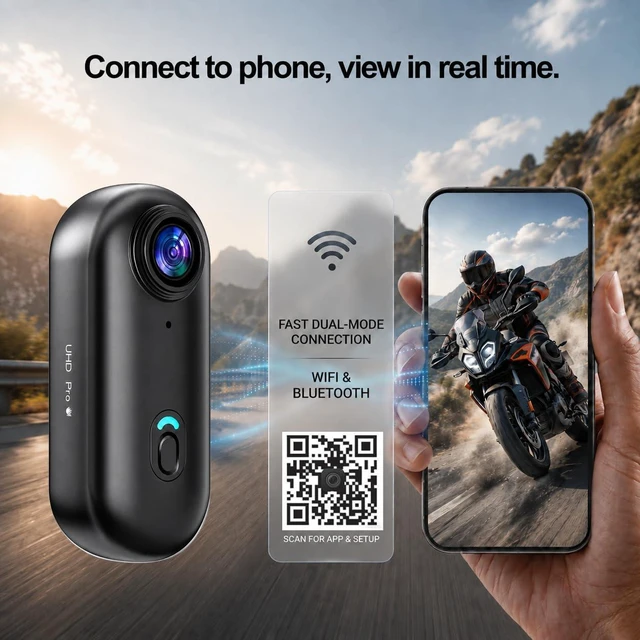 Alt view image 5 of 7 - 4K Mini Body Camera 32GB, EIS Motorcycle POV Camera, 150° Wide Angle, WiFi App Live View, Magnetic Clip-On Action Cam, 100FT Waterproof Case