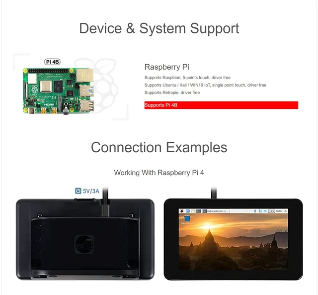 Alt view image 5 of 7 - 7 Inch DSI LCD Screen with Case for Raspberry Pi 4B, 800×480 Capacitive Touch Screen Monitor Support Raspbian/Ubuntu/Kali/Win 10 IoT