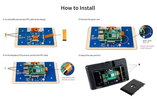 Alt view image 7 of 7 - 7 Inch DSI LCD Screen with Case for Raspberry Pi 4B, 800×480 Capacitive Touch Screen Monitor Support Raspbian/Ubuntu/Kali/Win 10 IoT