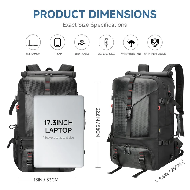 Alt view image 4 of 7 - Carry on Travel Backpack for Men Airline Approved Fits 17.3 Inch Laptop, Convertible Duffle Bag with USB Charging Port & Shoe Compartment for Weekend Getaways, Camping & Gym