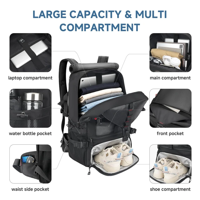 Alt view image 3 of 7 - Carry on Travel Backpack for Men Airline Approved Fits 17.3 Inch Laptop, Convertible Duffle Bag with USB Charging Port & Shoe Compartment for Weekend Getaways, Camping & Gym