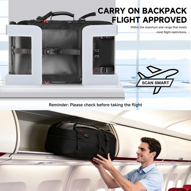 Alt view image 6 of 7 - Carry on Travel Backpack for Men Airline Approved Fits 17.3 Inch Laptop, Convertible Duffle Bag with USB Charging Port & Shoe Compartment for Weekend Getaways, Camping & Gym