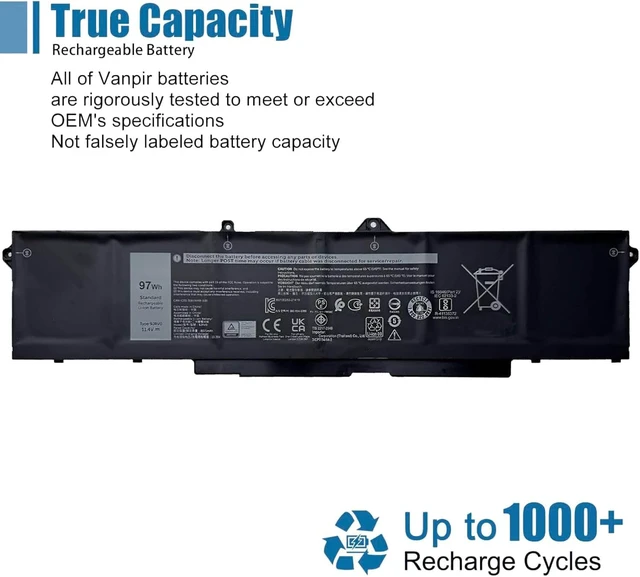 Alt view image 5 of 7 - 9JRV0 Laptop Battery Replacement for Dell Latitude 5521 5531 Precision 3561 3571 3581 3591 Series Notebook 05RGW 0R05P0 11.4V 97Wh 8071mAh