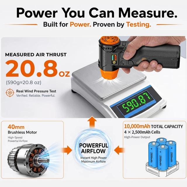 Alt view image 3 of 7 - J40 Compressed Air Duster, 2 Swappable Batteries, Powerful Air Blower 98.5m/s Hurricane Airflow, Variable-Speed, Smart Display, Under 2-Hour Full Charge, Dual LED Lights, PC · Car · Home Cleaning
