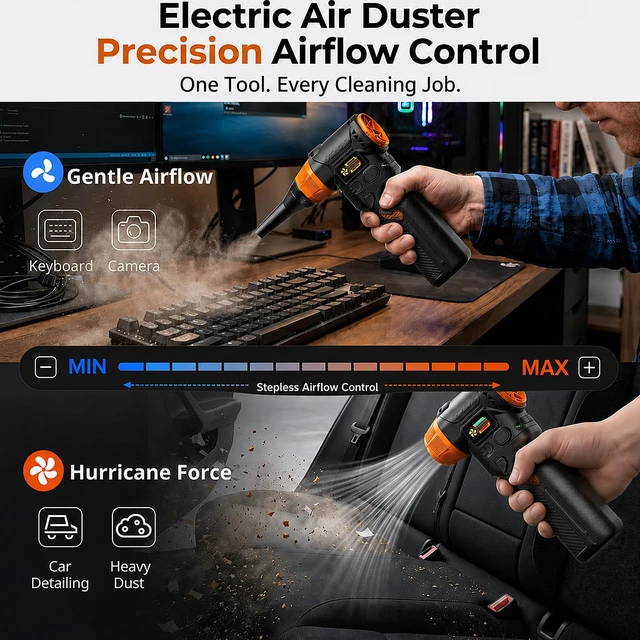 Alt view image 5 of 7 - J40 Compressed Air Duster, 2 Swappable Batteries, Powerful Air Blower 98.5m/s Hurricane Airflow, Variable-Speed, Smart Display, Under 2-Hour Full Charge, Dual LED Lights, PC · Car · Home Cleaning
