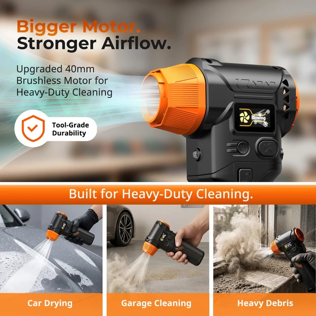 Alt view image 6 of 7 - J40 Compressed Air Duster, 2 Swappable Batteries, Powerful Air Blower 98.5m/s Hurricane Airflow, Variable-Speed, Smart Display, Under 2-Hour Full Charge, Dual LED Lights, PC · Car · Home Cleaning