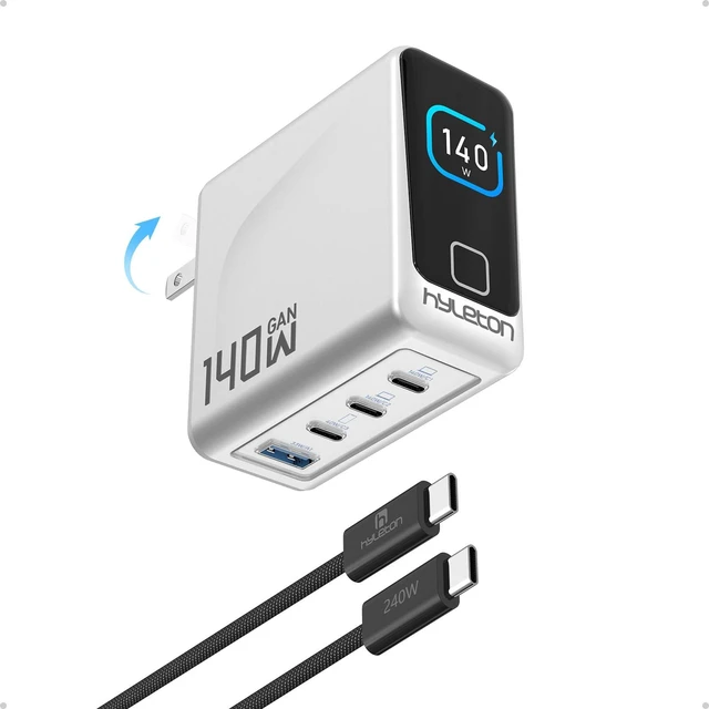 Main image of MacBook Pro Charger, 140W Max 4-Port PD3.2 GaN USB C Charger Block with Smart Display, Fast Charger USB C Laptop Power Adapter for MacBook Pro/Air, iPad, iPhone 17/16 Series(Include 240W 5FT Cable)