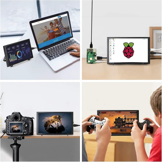 Alt view image 2 of 7 - 8 Inch Touchscreen Monitor, 1280x800 IPS LCD HD Display with Stand, Portable Capacitive Touch Screen Compatible for Raspberry Pi 3/4/5, Win 11/10/8/7, Jetson Nano, laptops, Game Consoles