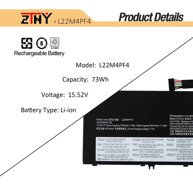 Alt view image 3 of 7 - L22M4PF4 L22C4PF4 Laptop Battery for Lenovo Yoga Pro 7 14IRH8 14APH8 14ARP8 14IMH9 14AHP9 Slim Pro 7 14APH8 14ARP8 Series L22D4PF4 SB11K24759 SB11K24758 SB11N45331 SB11N45322 15.52V 73Wh