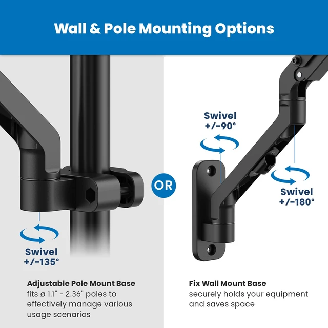 Alt view image 3 of 7 - Ergonomic Laptop Arm for Wall or Pole Mounting, Full Motion Adjustments, Versatile Design, Easy Installation