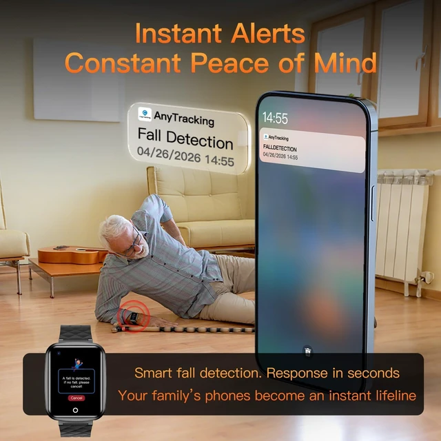 Alt view image 2 of 7 - Fall Detection Smart Watch for Seniors with GPS Tracking, SOS Alert, Waterproof Fitness Tracker for Dementia/Alzheimers, 4G Safety