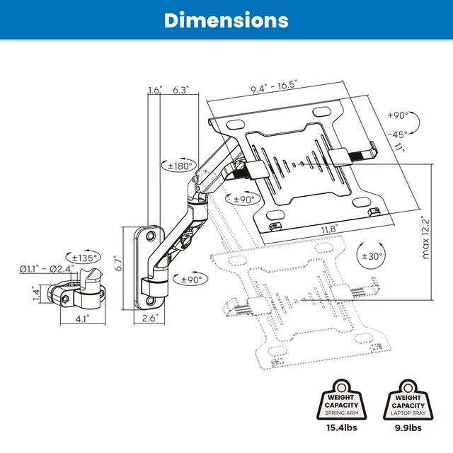 Alt view image 7 of 7 - Ergonomic Laptop Arm for Wall or Pole Mounting, Full Motion Adjustments, Versatile Design, Easy Installation