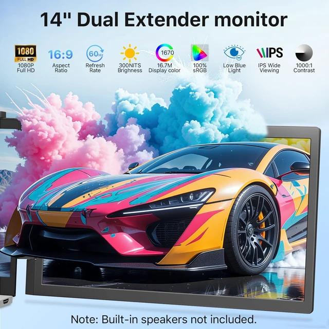 Alt view image 4 of 7 - Laptop Screen Extender, 14" FHD 1080P IPS Laptop Monitor Extender Dual Screen, Portable Monitor for Laptops 13.3-16.1" with USB-C/HDMI Port, Plug & Play for Windows/Mac/Android/Switch/PS5