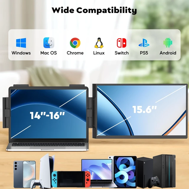 Alt view image 3 of 7 - Laptop Screen Extender, 15.6" FHD 1080P Dual Monitor, Laptop Monitor Extender for 14"-16" Laptops, Second Screen with USB-C/HDMI Port, Plug n Play for Windows/Mac/Android/Switch/PS5