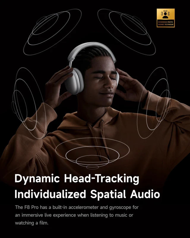 Alt view image 2 of 7 - F8 Pro Hybrid Active Noise Cancelling Bluetooth Headphones Silver 140H Playtime, Head Tracking, Customizable Sound, Multiple Modes, Multipoint, Built-in Mic, Wireless Over-Ear, Travel, Office