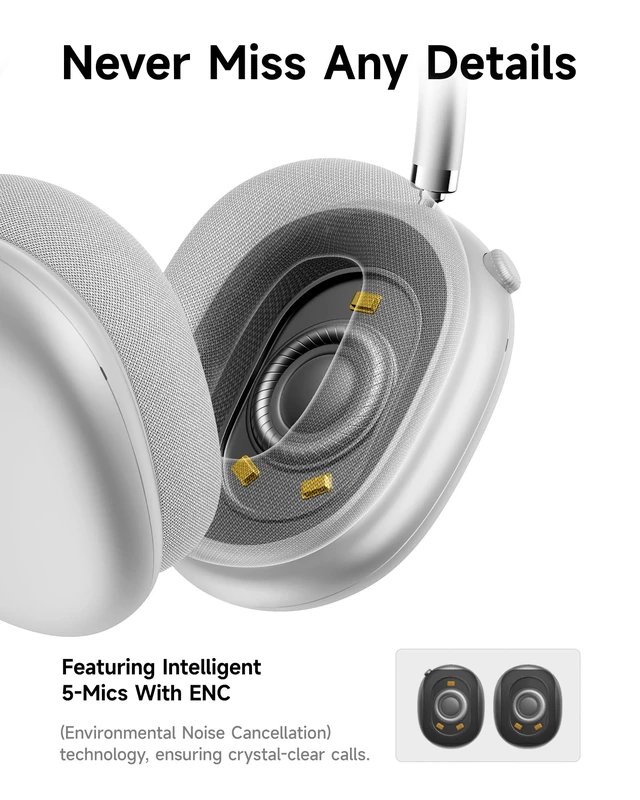 Alt view image 6 of 7 - F8 Pro Hybrid Active Noise Cancelling Bluetooth Headphones Silver 140H Playtime, Head Tracking, Customizable Sound, Multiple Modes, Multipoint, Built-in Mic, Wireless Over-Ear, Travel, Office