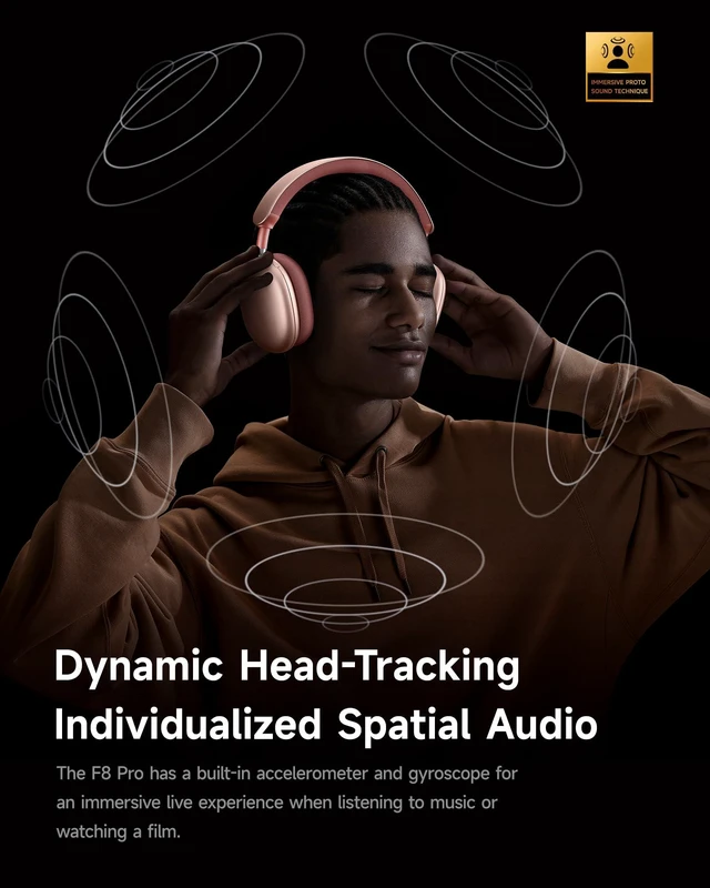 Alt view image 2 of 7 - F8 Pro Hybrid Active Noise Cancelling Bluetooth Headphones Pink 140H Playtime, Head Tracking, Customizable Sound, Multiple Modes, Multipoint, Built-in Mic, Wireless Over-Ear, Travel, Office