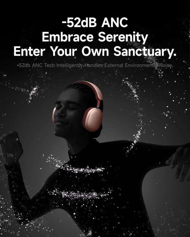 Alt view image 3 of 7 - F8 Pro Hybrid Active Noise Cancelling Bluetooth Headphones Pink 140H Playtime, Head Tracking, Customizable Sound, Multiple Modes, Multipoint, Built-in Mic, Wireless Over-Ear, Travel, Office