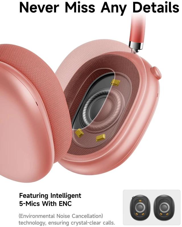 Alt view image 6 of 7 - F8 Pro Hybrid Active Noise Cancelling Bluetooth Headphones Pink 140H Playtime, Head Tracking, Customizable Sound, Multiple Modes, Multipoint, Built-in Mic, Wireless Over-Ear, Travel, Office