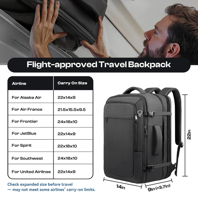 Alt view image 2 of 7 - 55L Extra Large Travel backpack for men, Big Carry on Backpack Extra Large 55L Travel Backpack TSA Approved, Water Resistant Bag, Expandable Laptop Bagpack, Travel Backpag, Black