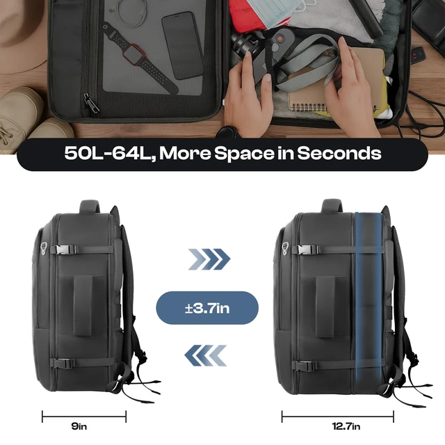 Alt view image 3 of 7 - 55L Extra Large Travel backpack for men, Big Carry on Backpack Extra Large 55L Travel Backpack TSA Approved, Water Resistant Bag, Expandable Laptop Bagpack, Travel Backpag, Black