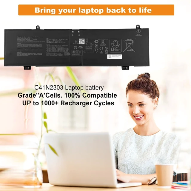 Alt view image 2 of 7 - C41N2303 Battery for ASUS ROG Zephyrus G16 GU605M GA605 GU605MV GU605MI GU605MV TUF Gaming A16 FA608 FA608WU FA608WV FA608WI Series 0B200-04450000 15.48V 90Wh 5814mAh