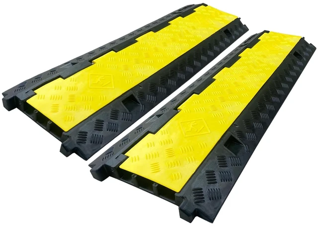 Main image of 2 Pack Rubber Cable Ramp Hose Cable Protector Ramp 3 Channel 22000Lbs Load Capacity Traffic Speed Bump Wires Power Lines Extension Cord Cover for Indoor Outdoor