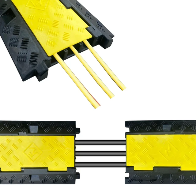 Alt view image 5 of 7 - 2 Pack Rubber Cable Ramp Hose Cable Protector Ramp 3 Channel 22000Lbs Load Capacity Traffic Speed Bump Wires Power Lines Extension Cord Cover for Indoor Outdoor