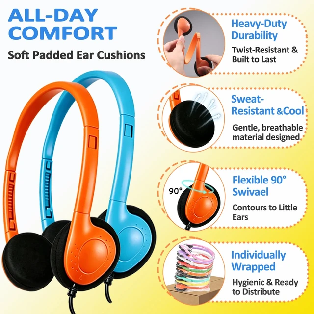 Alt view image 3 of 7 - 30 Pack Kids Headphones Bulk Type-C, USB C Wired Headphones for School Classroom, Wholesale Children Student Headset for Chromebook Laptop PC, Mixed Colors